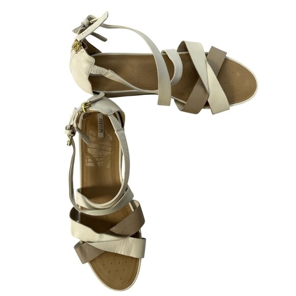 Geox Respira L Womens Beige & Taupe Leather Strappy Sandals Size 11 - Picture 2 of 8